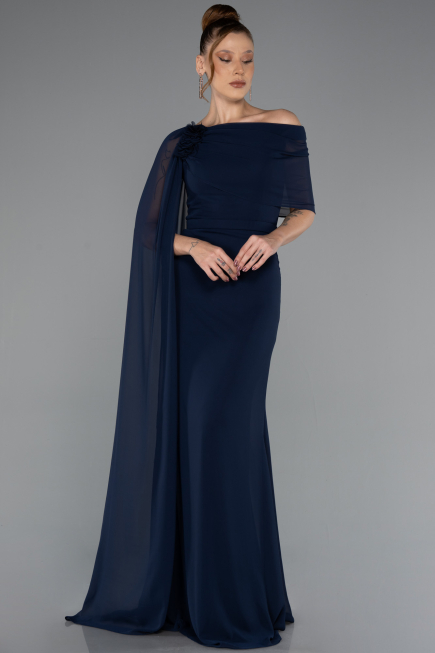 Standesamtkleid Lang Chiffon Marineblau ABU5418