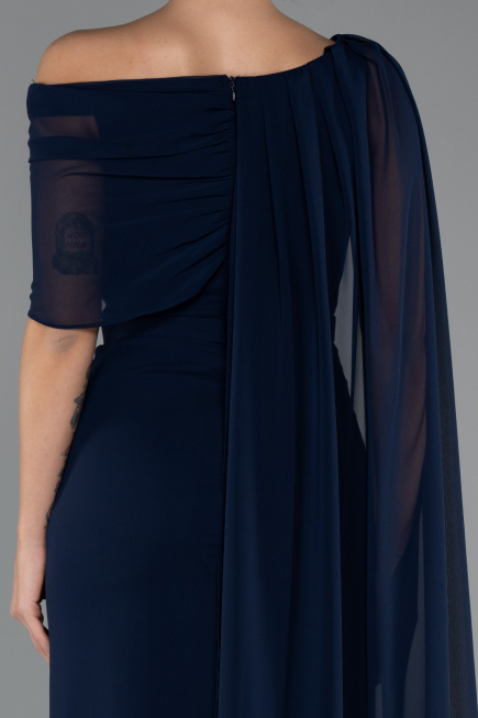Standesamtkleid Lang Chiffon Marineblau ABU5418