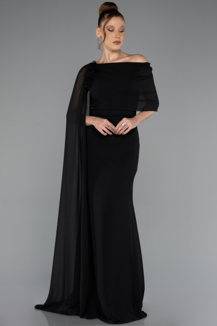 Standesamtkleid Lang Chiffon Schwarz ABU5418