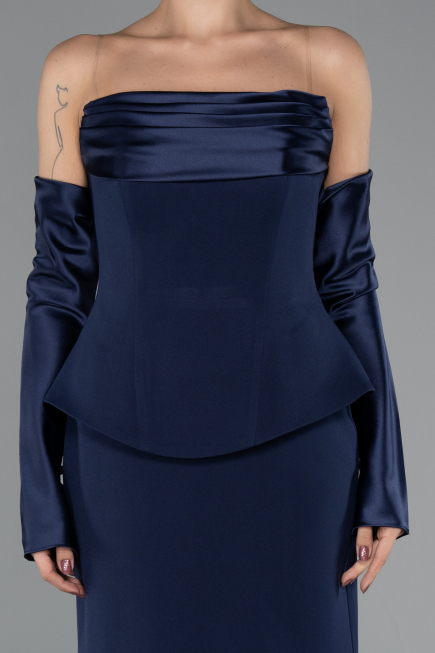 Abendkleid im Meerjungfrau-Stil Lang Marineblau ABU5421
