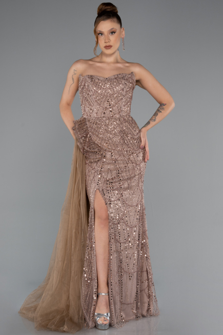 Abendkleid Lang Nerzbraun ABU5425
