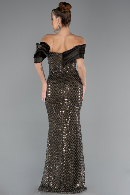 Abendkleid Lang Perlenbesetzt Khaki ABU5434