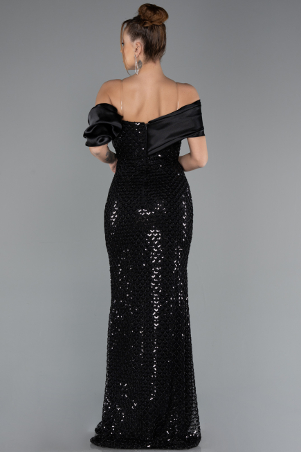 Abendkleid Lang Perlenbesetzt Schwarz ABU5434