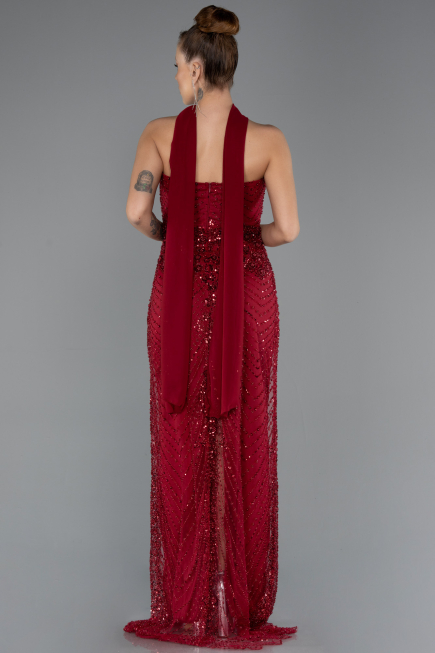Abendkleid Lang Perlenbesetzt Weinrot ABU5438