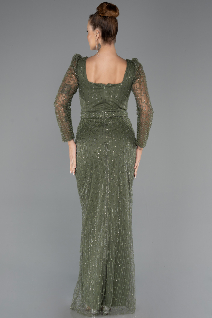 Abendkleid Lang Perlenbesetzt Khaki ABU5431