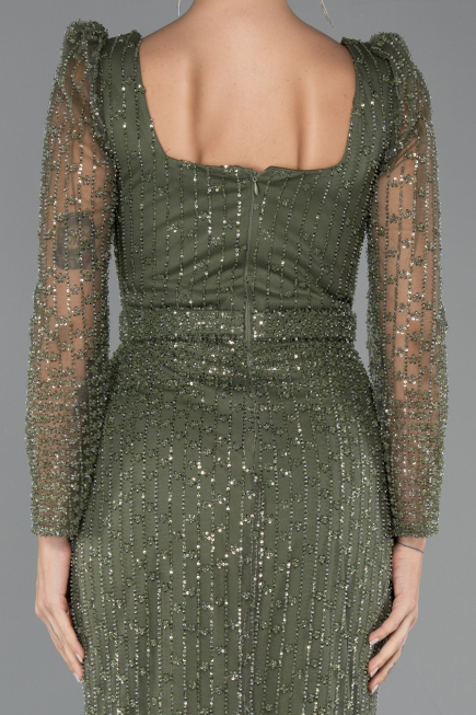 Abendkleid Lang Perlenbesetzt Khaki ABU5431
