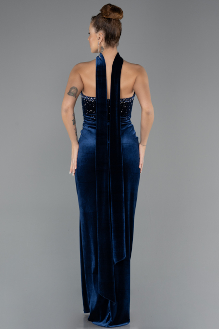 Abendkleid Lang Samt Marineblau ABU4405