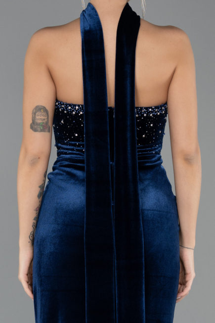 Abendkleid Lang Samt Marineblau ABU4405