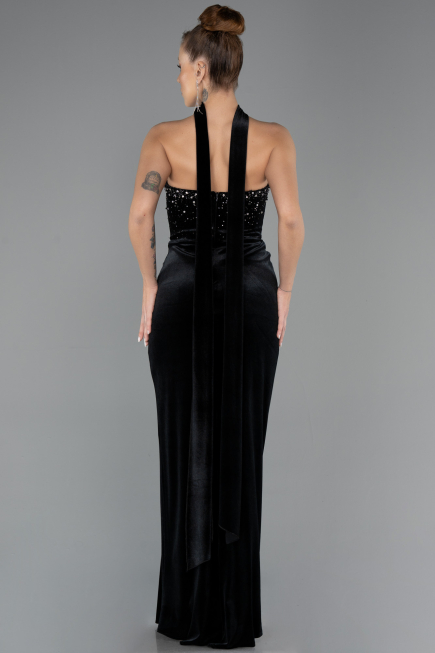 Abendkleid Lang Samt Schwarz ABU4405