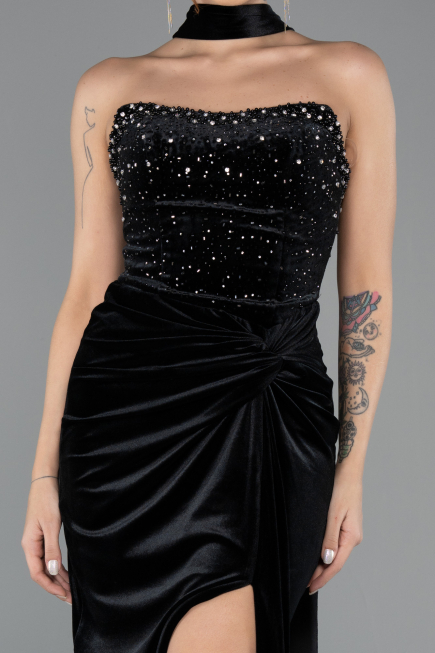 Abendkleid Lang Samt Schwarz ABU4405