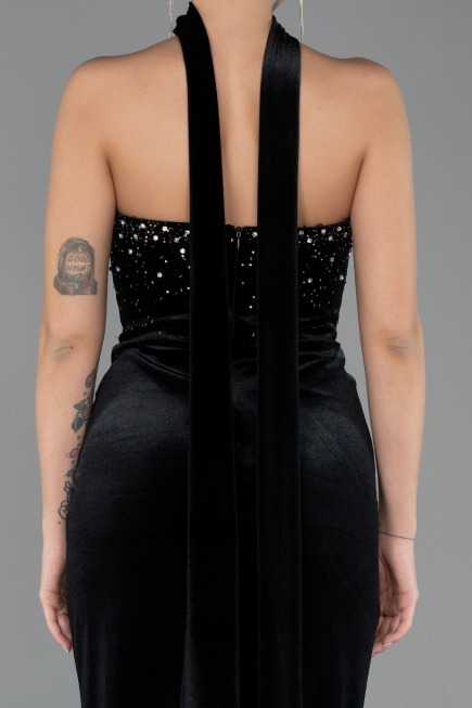 Abendkleid Lang Samt Schwarz ABU4405