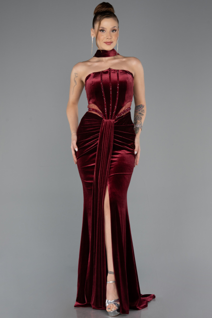 Abendkleid Lang Samt Weinrot ABU5437