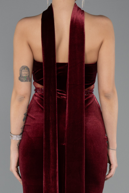 Abendkleid Lang Samt Weinrot ABU5437