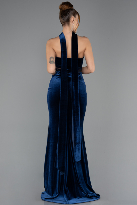 Abendkleid Lang Samt Marineblau ABU5437
