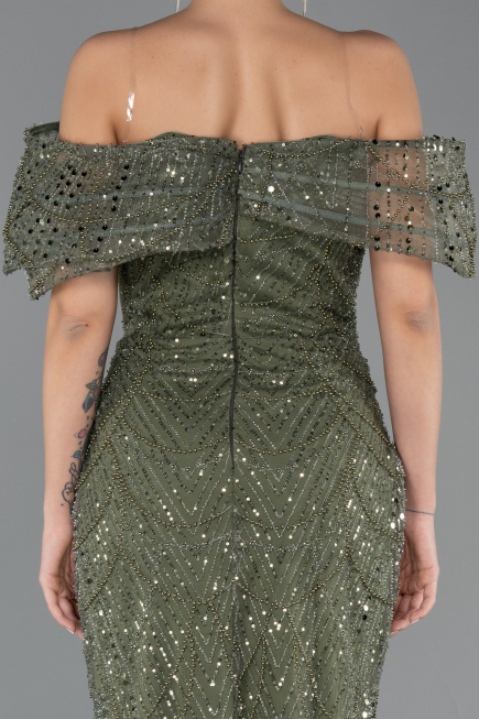 Abendkleid Lang Perlenbesetzt Khaki ABU5371