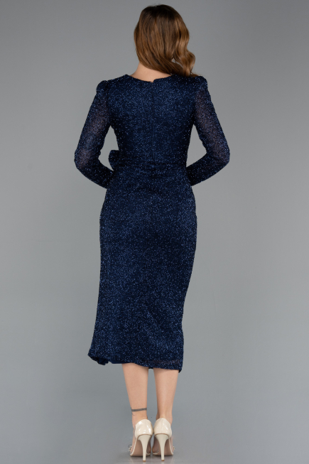 Partykleid Midi Perlenbesetzt Marineblau ABK2466