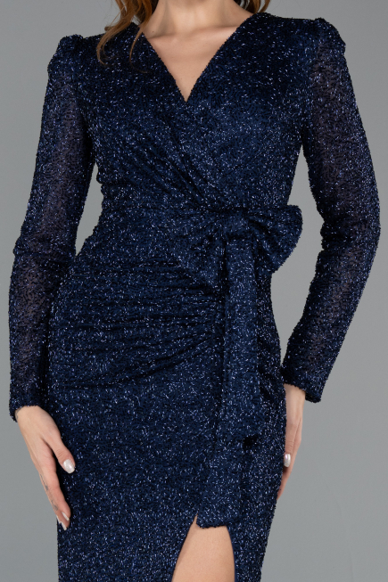 Partykleid Midi Perlenbesetzt Marineblau ABK2466