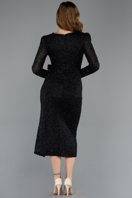 Partykleid Midi Perlenbesetzt Schwarz ABK2466
