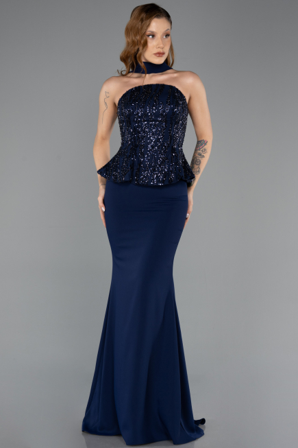 Abendkleid Lang Chiffon Marineblau ABU5457
