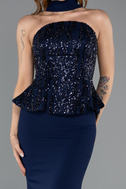 Abendkleid Lang Chiffon Marineblau ABU5457
