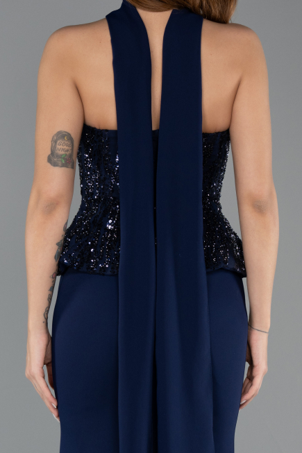 Abendkleid Lang Chiffon Marineblau ABU5457