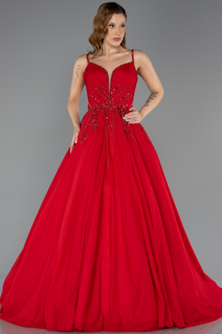 Designer Abendkleid Lang Chiffon Rot ABU5465