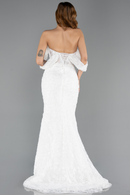 Hochzeitskleider Lang Spitze Weiß ABG169