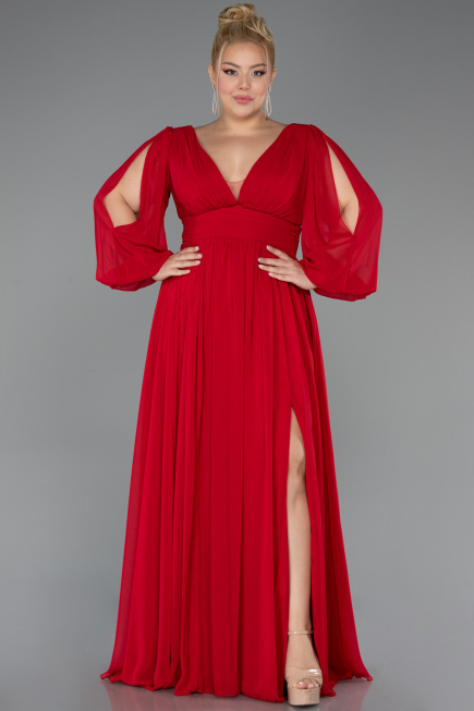 Kleider in Großen Größen Lang Chiffon Rot ABU1988