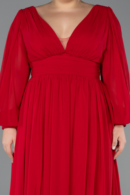 Kleider in Großen Größen Lang Chiffon Rot ABU1988