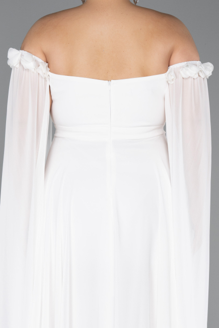 Kleider in Großen Größen Lang Chiffon Weiß ABU3464