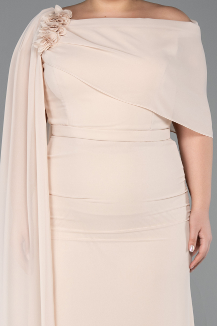 Abendgarderobe in Großen Größen Lang Chiffon Beige ABU5419