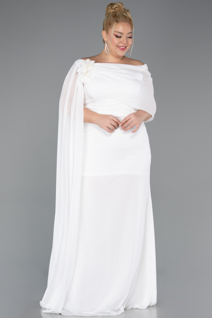 Abendgarderobe in Großen Größen Lang Chiffon Weiß ABU5419