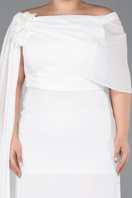 Abendgarderobe in Großen Größen Lang Chiffon Weiß ABU5419