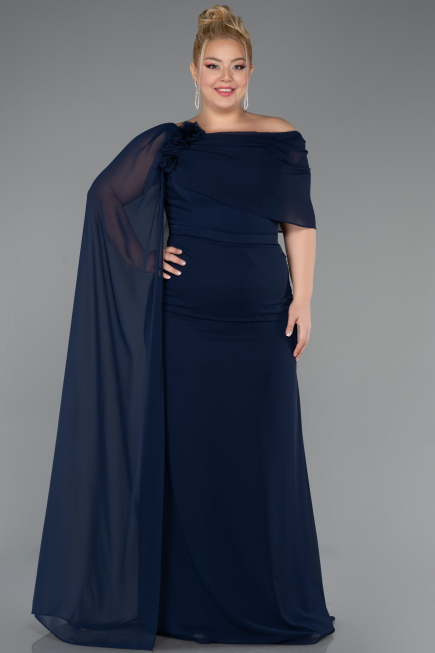 Abendgarderobe in Großen Größen Lang Chiffon Marineblau ABU5419