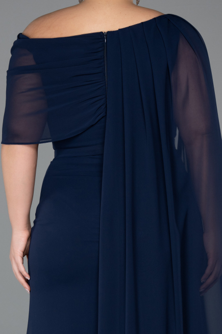 Abendgarderobe in Großen Größen Lang Chiffon Marineblau ABU5419