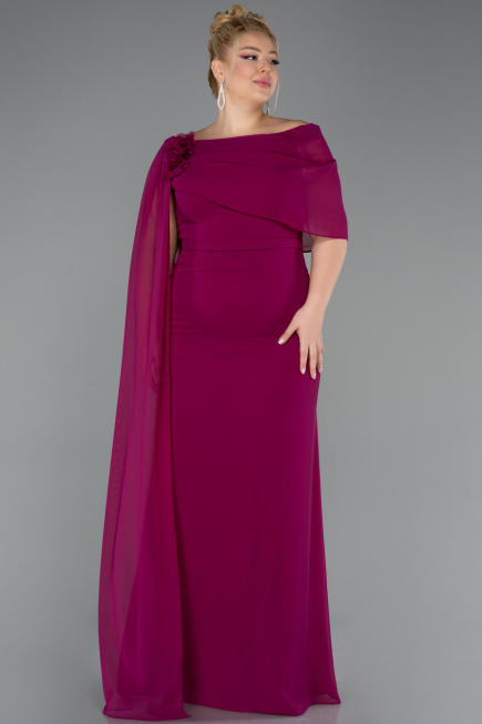 Abendgarderobe in Großen Größen Lang Chiffon Pflaume ABU5419