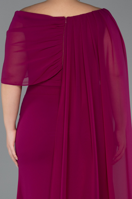Abendgarderobe in Großen Größen Lang Chiffon Pflaume ABU5419