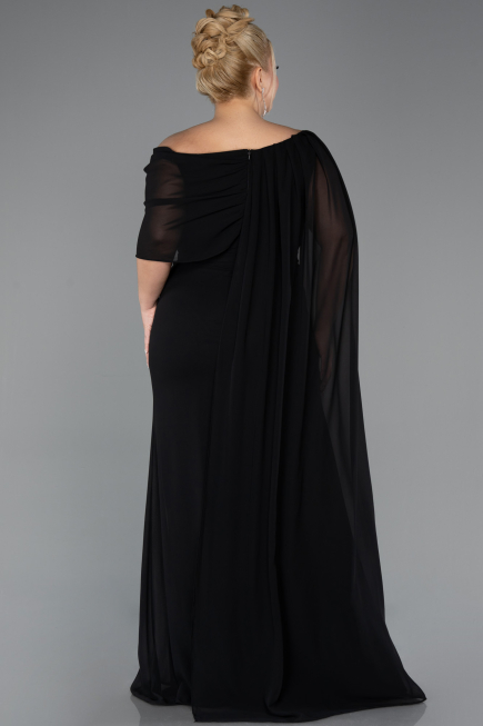 Abendgarderobe in Großen Größen Lang Chiffon Schwarz ABU5419
