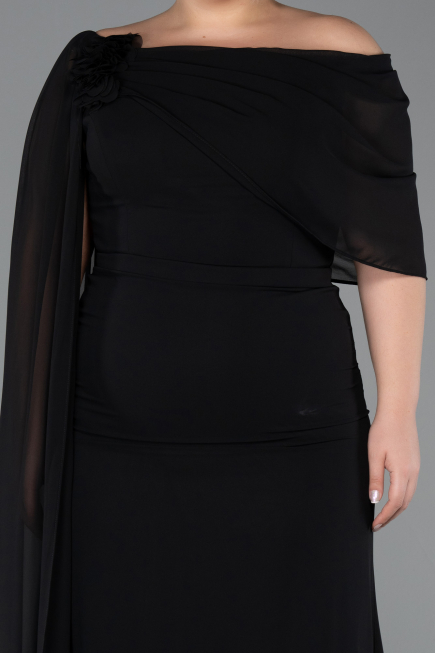 Abendgarderobe in Großen Größen Lang Chiffon Schwarz ABU5419