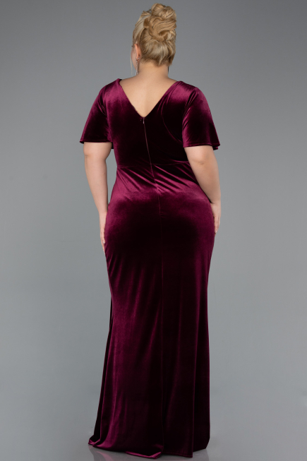 Weinrot Einladung Und Abendkleid İn Übergröße Samt Lang ABU4317