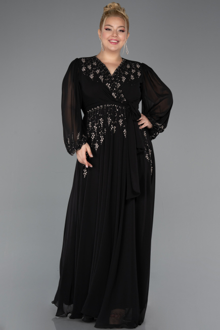 Abendkleid in Übergröße Lang Chiffon Schwarz ABU5360