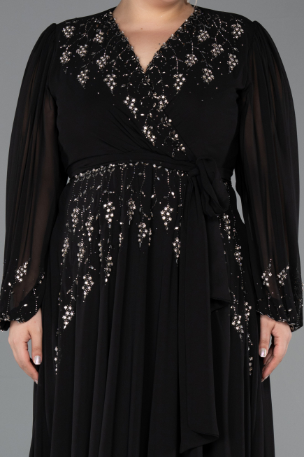 Abendkleid in Übergröße Lang Chiffon Schwarz ABU5360