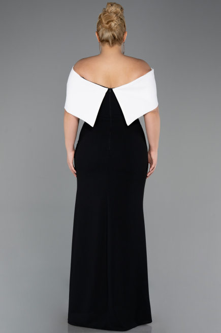 Schwarz-Weiß Abendkleid İn Übergröße Lang ABU3945