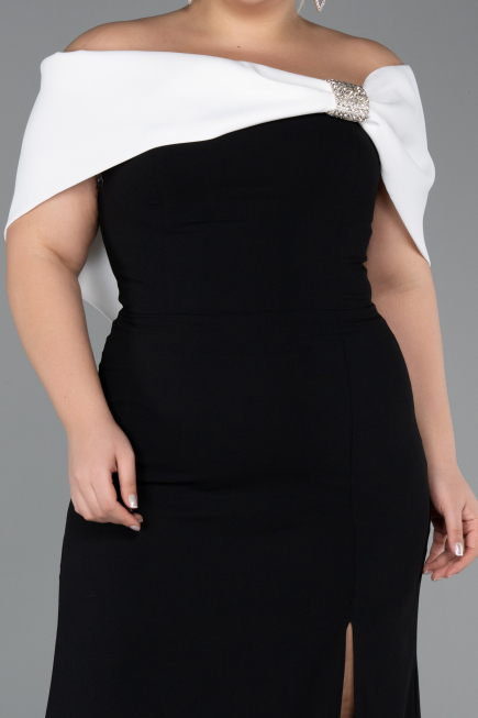 Schwarz-Weiß Abendkleid İn Übergröße Lang ABU3945