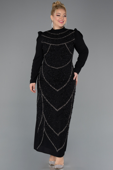 Hijab-Kleid İn Übergröße Lang Schwarz ABU5411