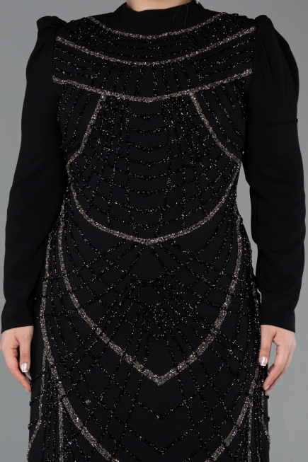 Hijab-Kleid İn Übergröße Lang Schwarz ABU5411