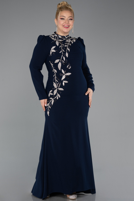 Hijab-Kleid İn Übergröße Lang Marineblau ABU5395