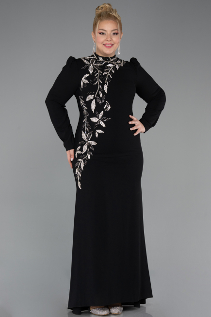 Hijab-Kleid İn Übergröße Lang Schwarz ABU5395