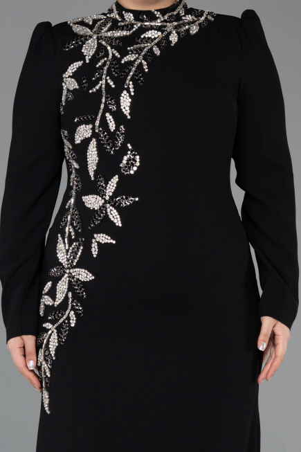 Hijab-Kleid İn Übergröße Lang Schwarz ABU5395