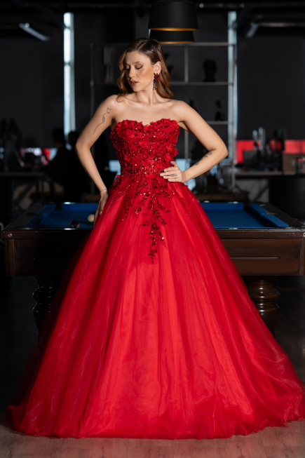 Designer Verlobungskleid Lang Rot ABU5460